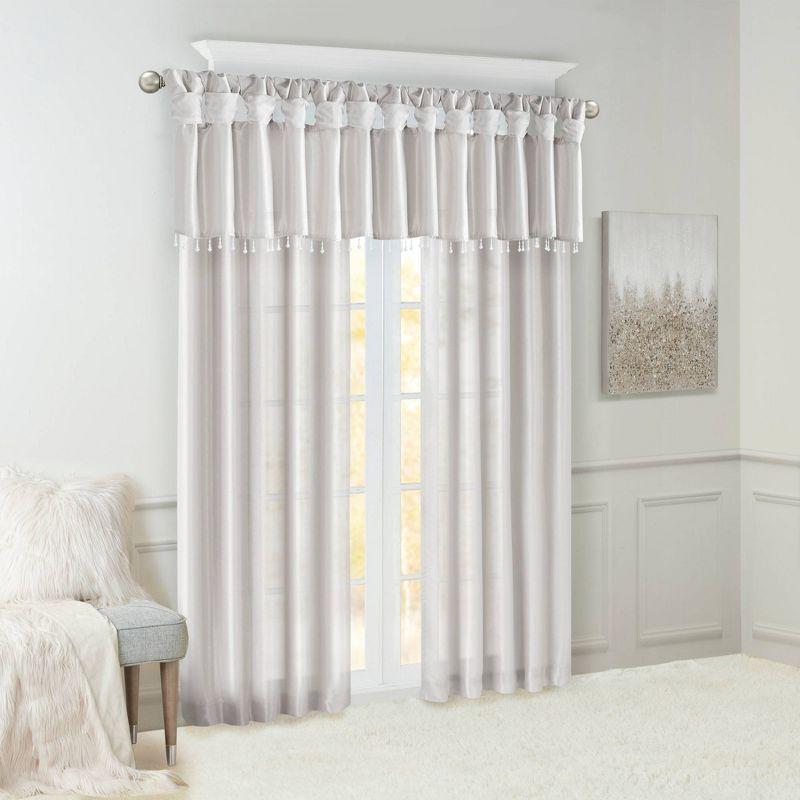 Silver Faux Silk Room-Darkening Tab Top Curtain Panel