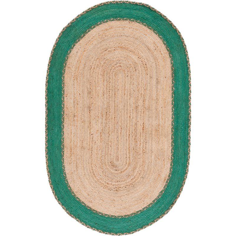 Natural Fiber NFB261 Hand Loomed Area Rug - Natural/Green - 7'x9' Oval - Safavieh.