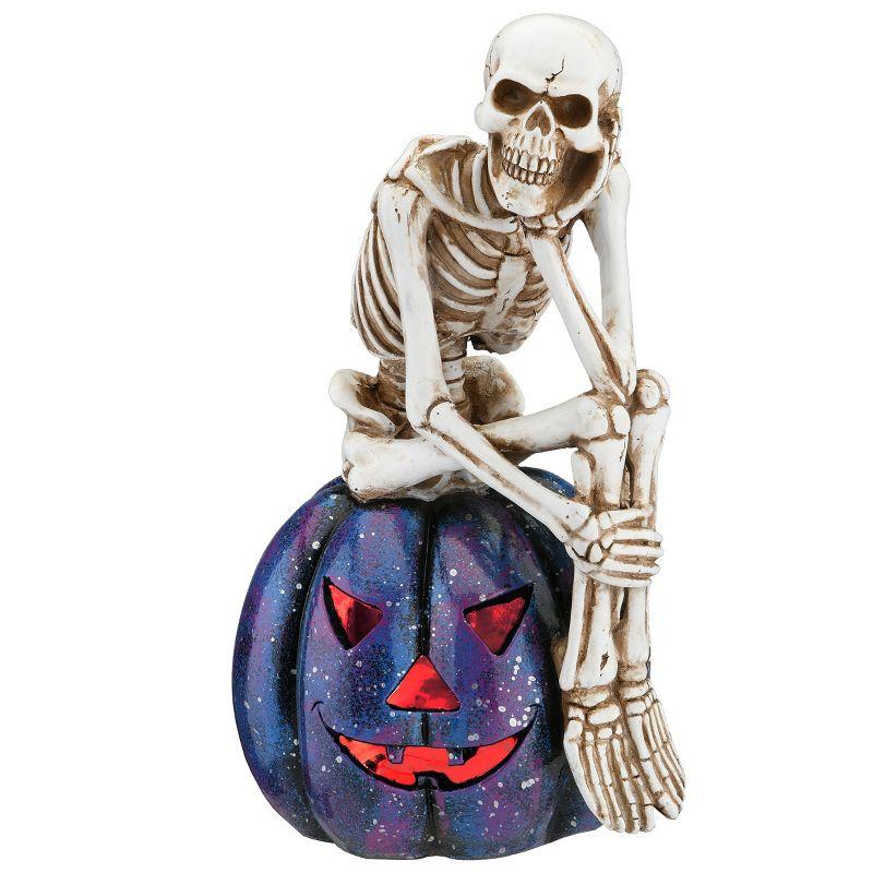 11" LED Lit Skeleton on Purple Galaxy Pumpkin - National Tree Company