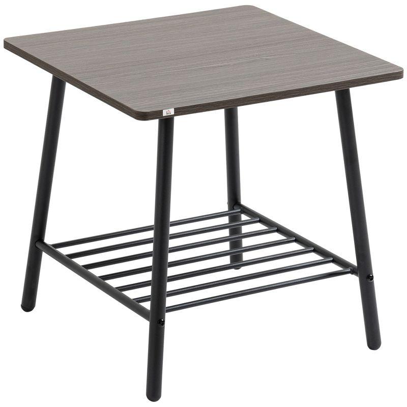 HOMCOM Side Table with 2-Tier Storage, End Table with Metal Frame for Living Room