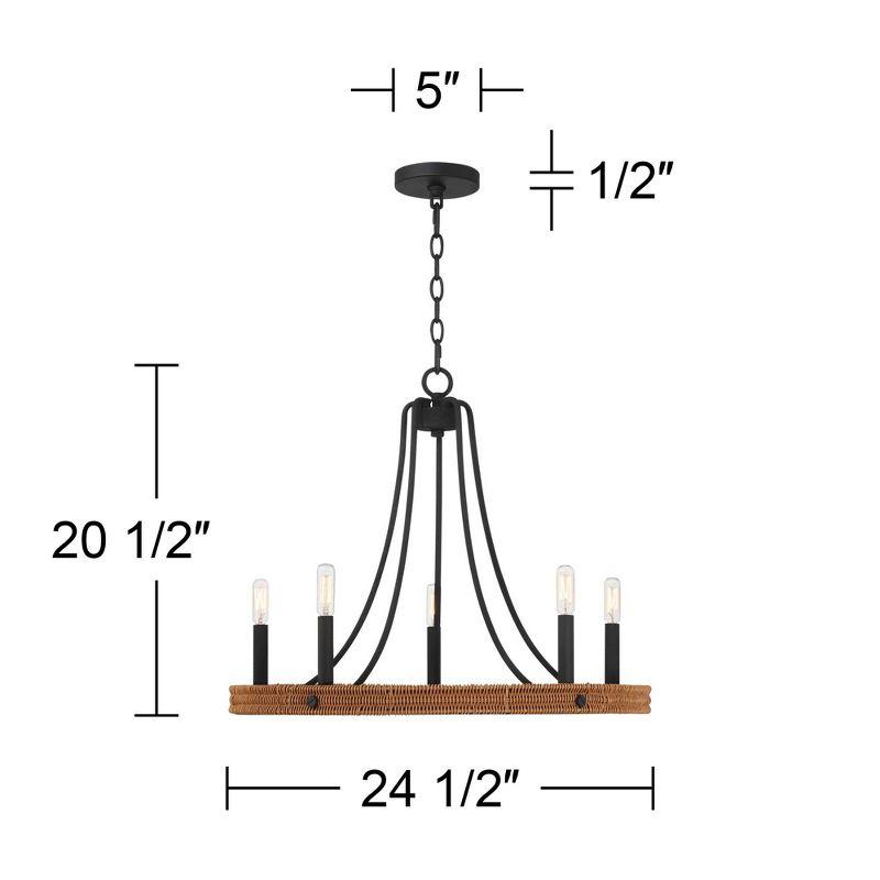 Franklin Iron Works Navarro Black Wagon Wheel Chandelier 24 1/2" Wide Farmhouse Rustic Wood Ring 5-Light Fixture for Dining Room