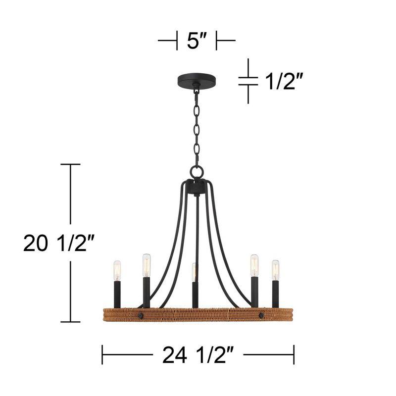 Black Metal and Woven Wood 6-Light Chandelier