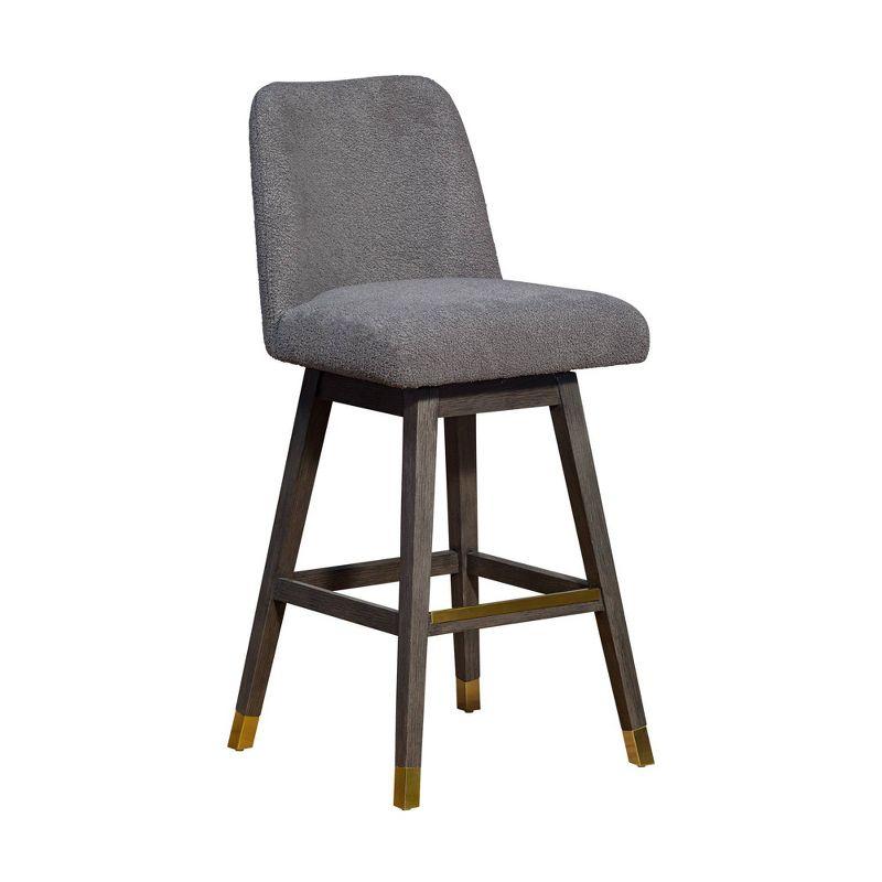 Grey Oak Wood Swivel Bar Stool with Boucle Fabric