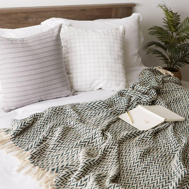 50"x60" Zig-Zag Throw Blanket Hunter Green - Design Imports: Woven Cotton, Fringe Trim