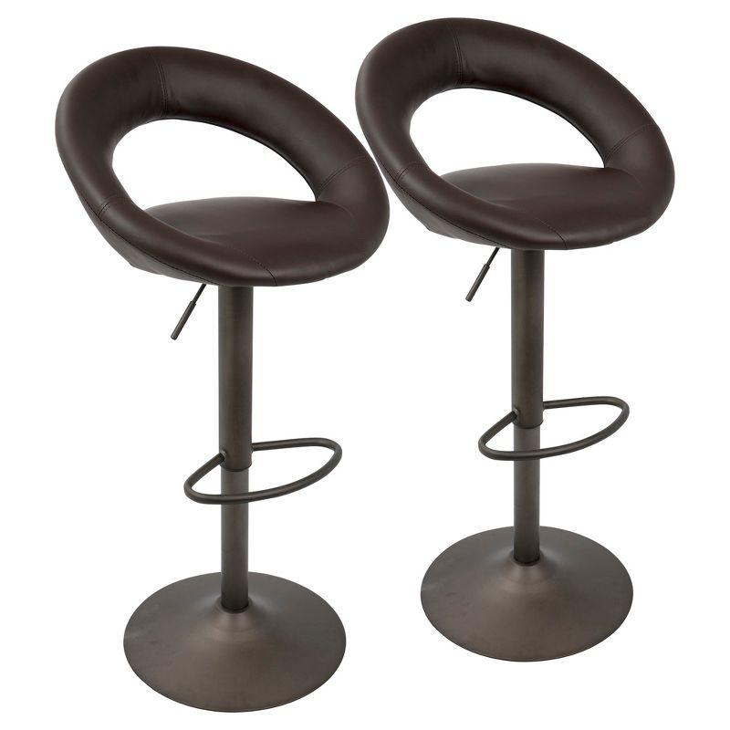 Set of 2 Brown Faux Leather Adjustable Swivel Bar Stools