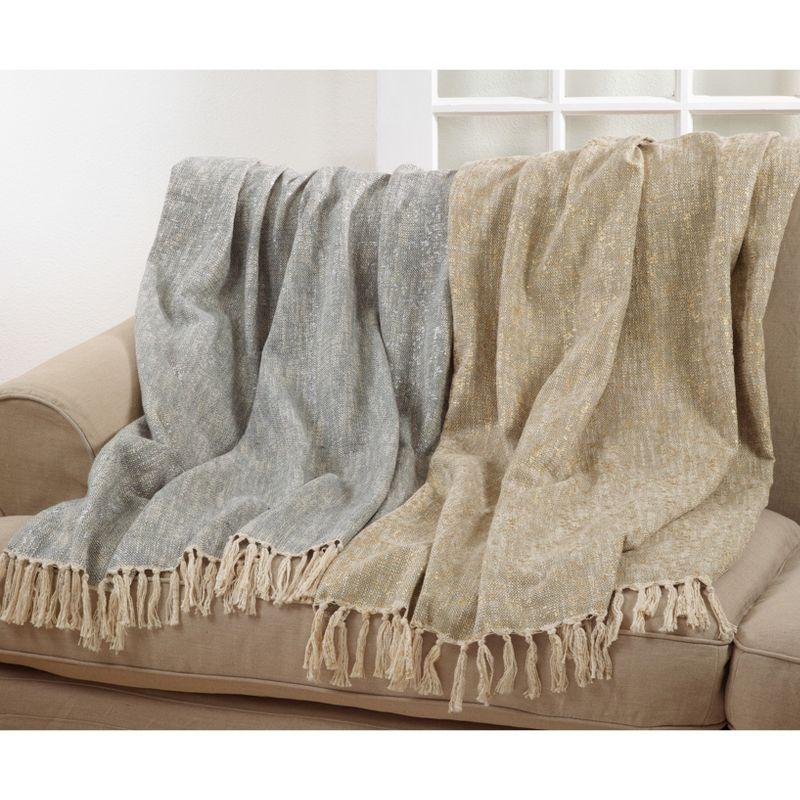 Gold Cotton Foil Print Throw Blanket with Tassels