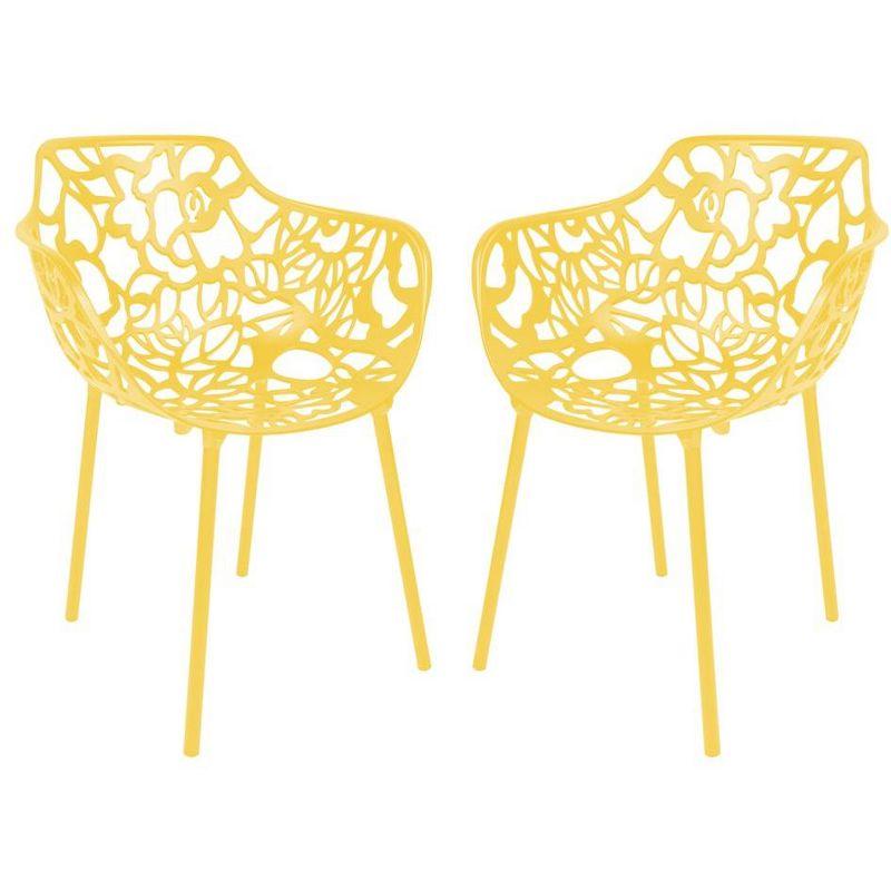 LeisureMod Devon Aluminum Stackable Outdoor Dining Armchair Set of 2, Yellow