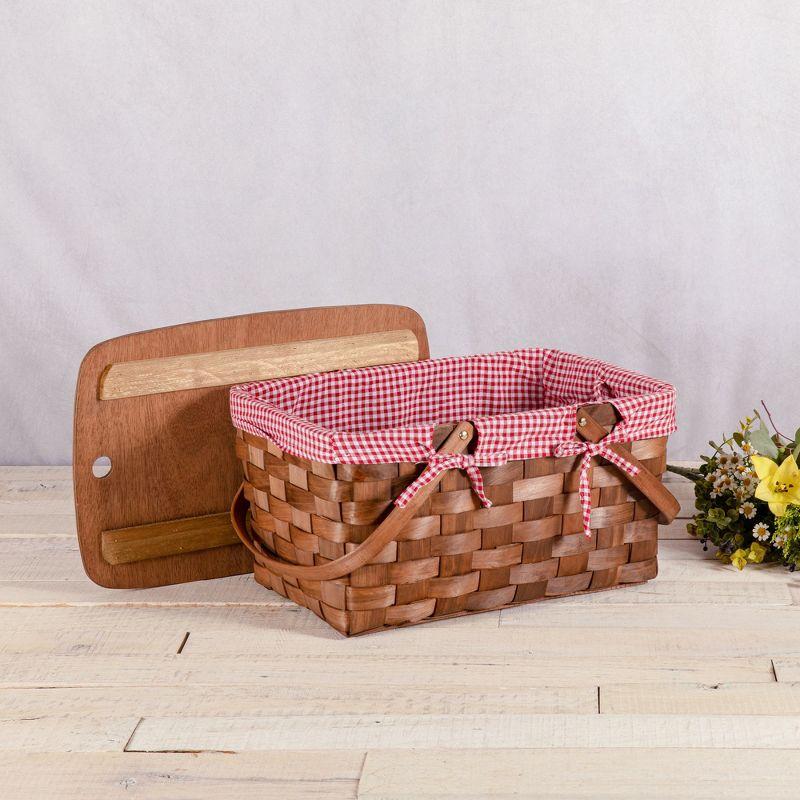 Picnic Time Kansas Handwoven Wood Picnic Basket - Large Basket with Tabletop Lid
