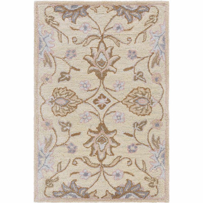 Hand Tufted Ivory and Taupe Wool Rectangle Rug 2' x 3'