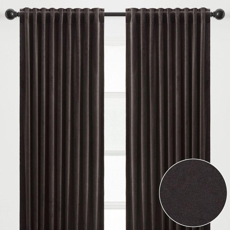 Chanasya 2pk Solid Velvet Room Darkening Blackout Privacy Window Curtain Panels - Set of 2 - 52 x 96 Inches Long - Charcoal
