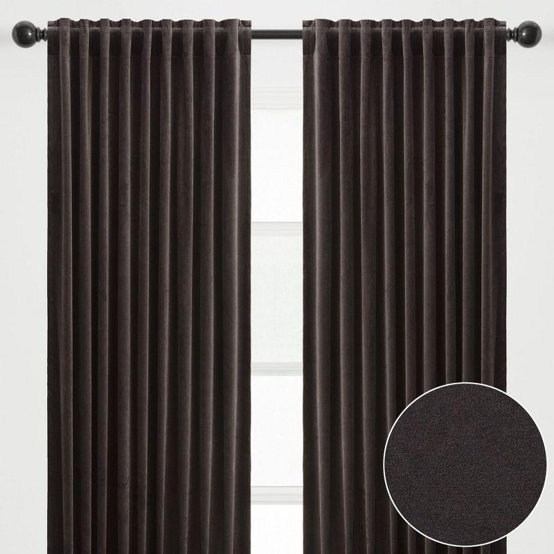 Chanasya 2pk Solid Velvet Room Darkening Blackout Privacy Window Curtain Panels - Set of 2