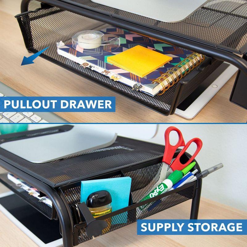 Mount-It! Metal Mesh Computer Monitor Stand and Riser with Pullout Drawer