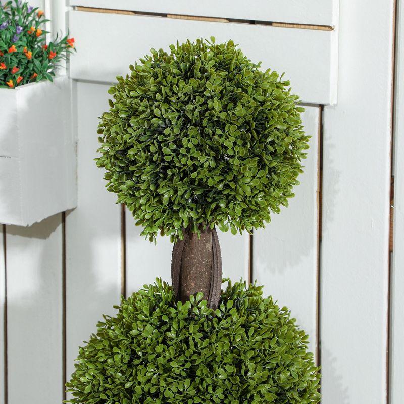HOMCOM Set of 2 Artificial Plants Home Decor Indoor & Outdoor Plants Fake Boxwood Topiary Trees in Pots, Faux Trees, 43.25"