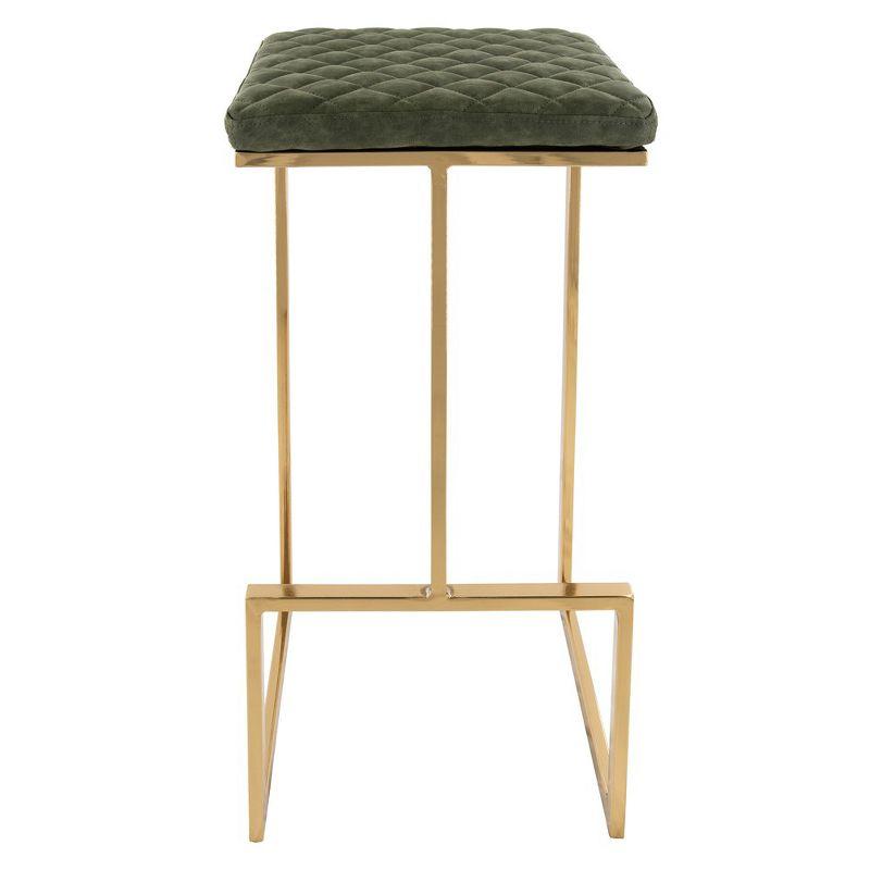 LeisureMod Quincy Quilted Leather Bar Stool with Gold Metal Sled Base, Counter Height Chair for Kitchen Island