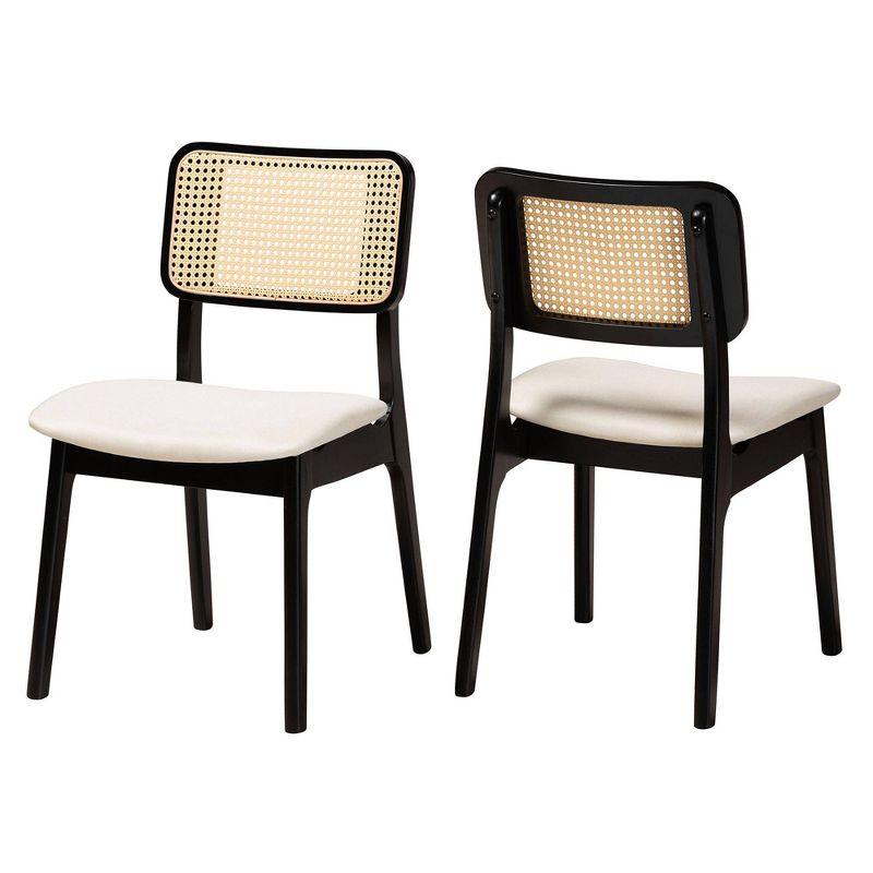 Baxton Studio 2pc Dannon Fabric and Wood Dining Chairs Cream/Black/Light Brown: Upholstered, Rubberwood Frame