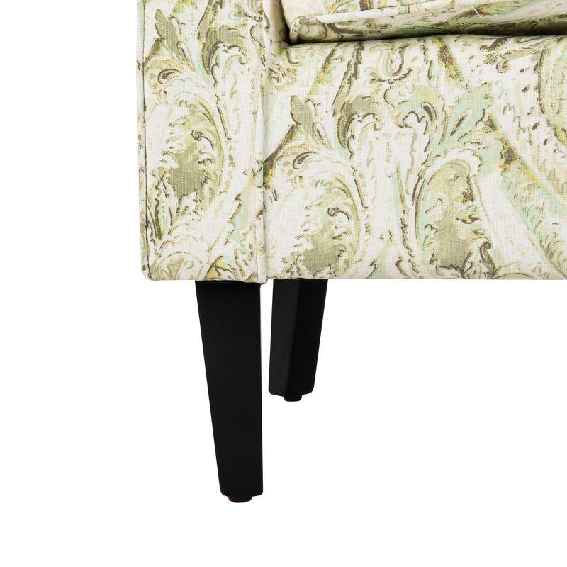 Contemporary Floral Green Linen-Blend Wood Accent Chair