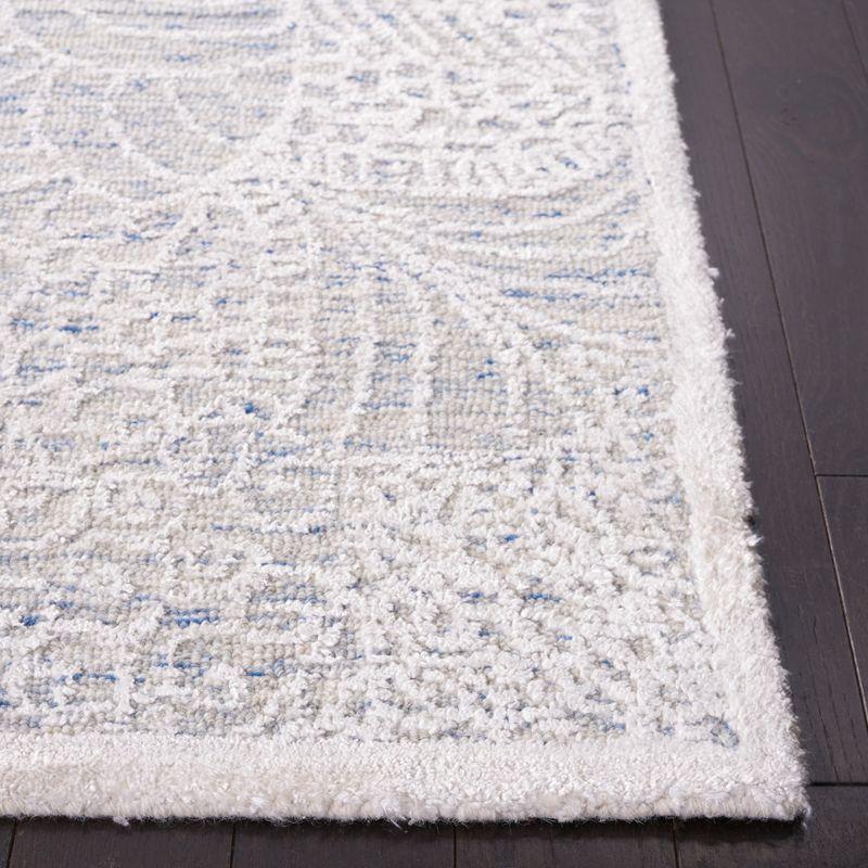 Handmade Blue and Ivory Geometric Wool Square Rug