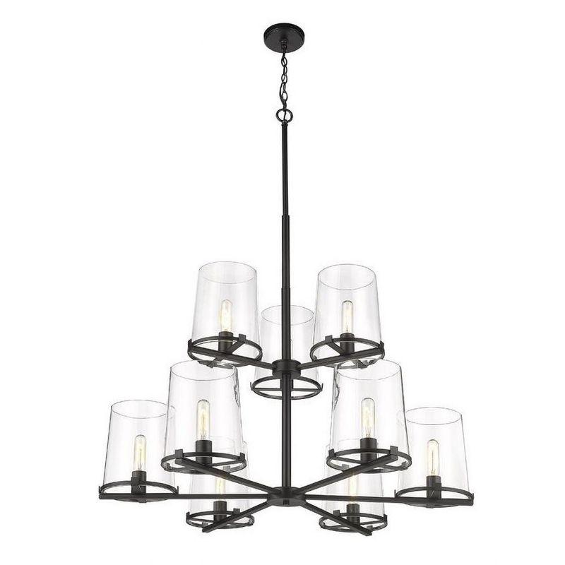 Callista Matte Black 38" Steel and Glass 9-Light Chandelier