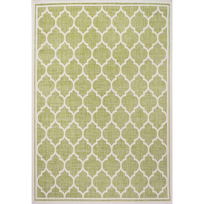 Green and Cream Trellis Flat Woven Indoor/Outdoor Rug, 4' x 6'