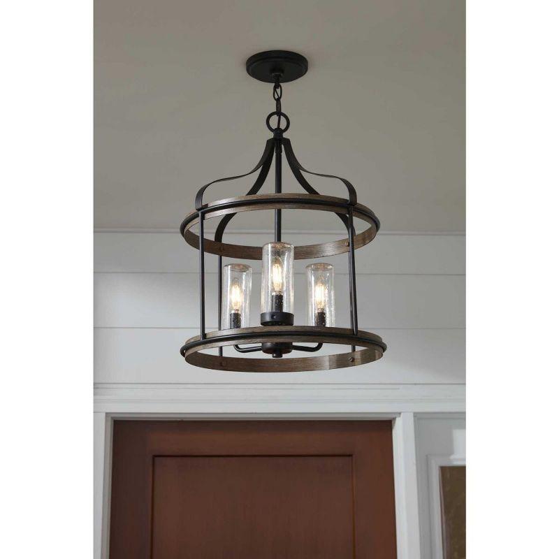 Progress Lighting Brenham 3-Light Pendant, Steel, Matte Black, Seeded Glass Shade