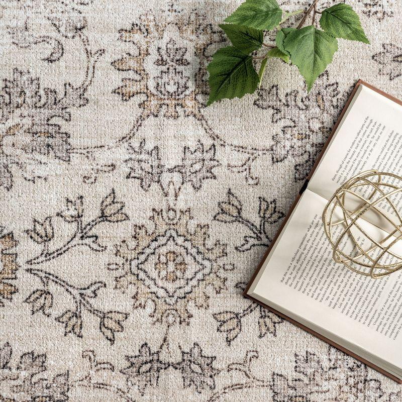 Nuloom Deadra Medallion 6 Round Machine Washable Indoor Area Rug for Living Room Bedroom Dining Room Kitchen, Beige/Ivory