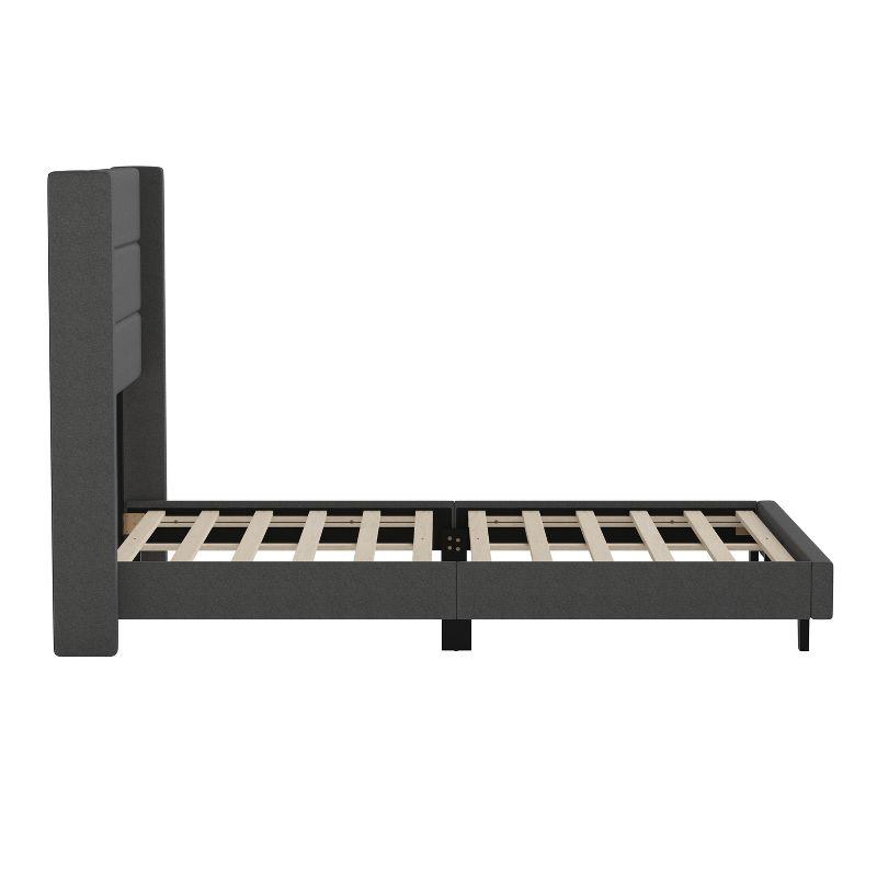 Flash Furniture Full Size Upholstered Platform Bed with Wingback Headboard-Charcoal Faux Linen