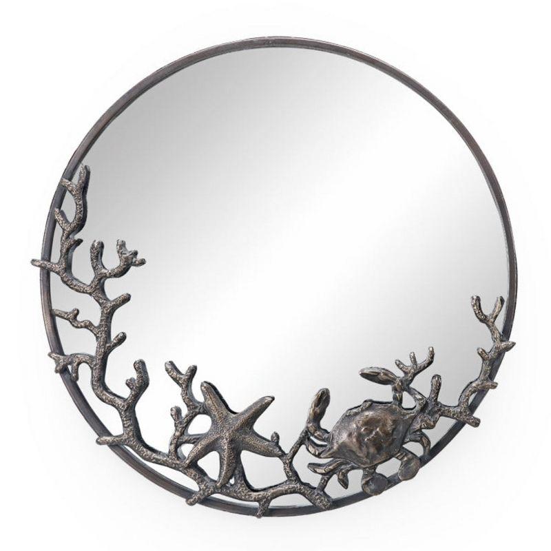 SPI Home Starfish and Crab Wall Mirror – 22" Round Cast Iron Frame with Coastal Marine Design, Rustic Bronze Sea Life Decor