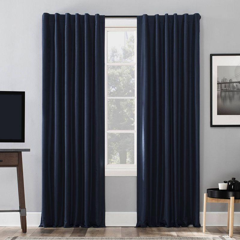 Faux Dupioni Silk Thermal Extreme 100% Blackout Back Tab Curtain Panel