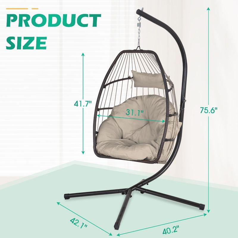 FDW Egg Hanging Chair with Stand Hammock Chair Hanging Patio Swing Chair UV Resistant Cushion for Indoor Bedroom Outdoor Garden Backyard Balcony(Tan)