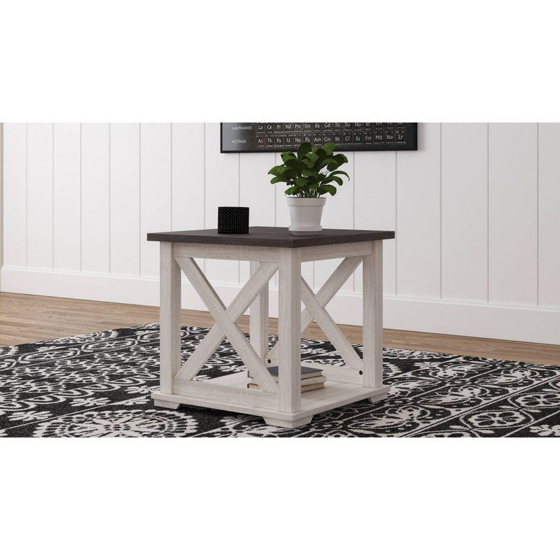 Modern Farmhouse Square End Table with Storage in Beige and White