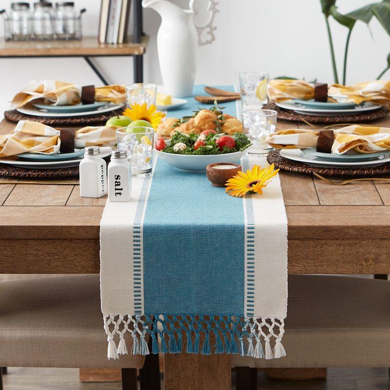 Design Imports  Ribbed Dobby Stripe Table Runner, Storm Blue, 13X72"
