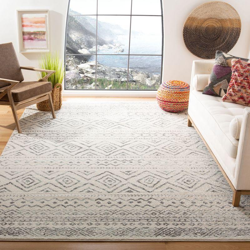 Bohemian Ivory & Grey Hand-Knotted Synthetic Area Rug 9'x12'