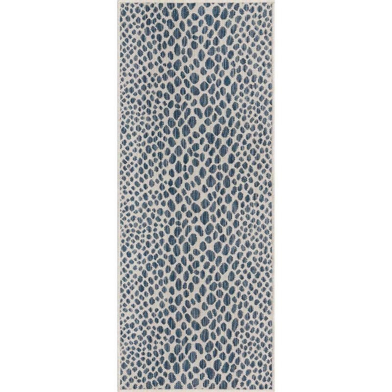 Abstract Blue Synthetic 2' x 5'1" Outdoor Runner Rug