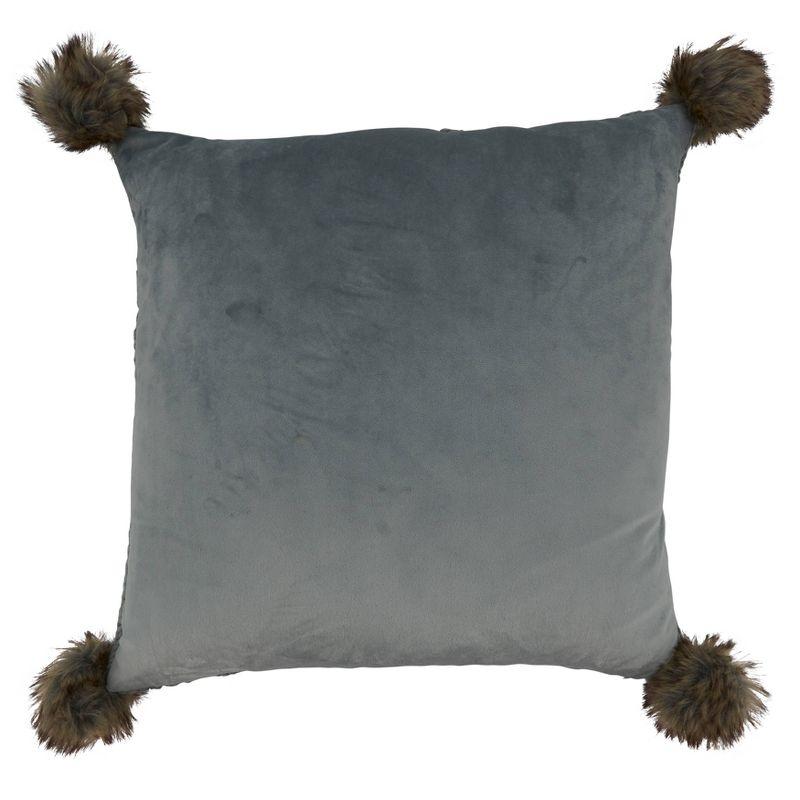 Gray Cable Knit Square Throw Pillow with Pom-Poms