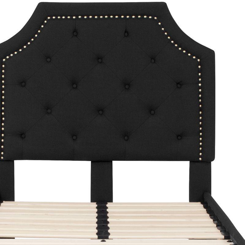 Elegant Twin-Sized Black Upholstered Bed with Tufted Headboard and Gold Nailhead Trim