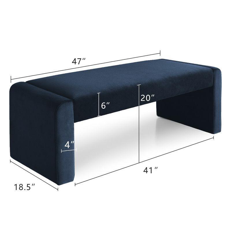 Kaia 47" College Navy Blue Velvet Waterfall Upholstered Bench-Maison Boucle