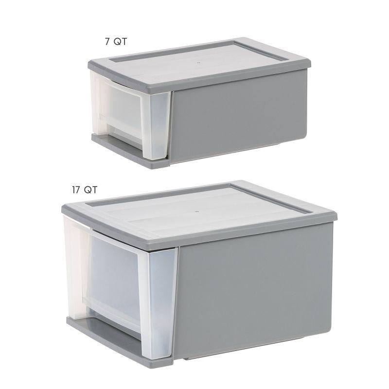 IRIS 17.1pk 5qt Stacking Drawer: Plastic Storage, Stackable Utility, Clear & Gray, Universal Placement, 1 Drawer