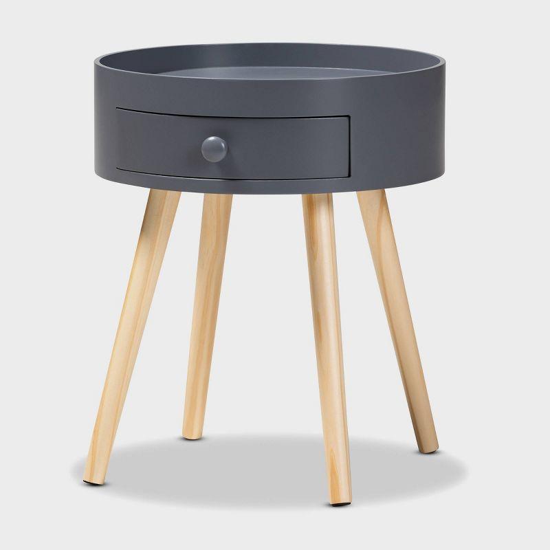 1 Drawer Jessen Wood Nightstand Gray - Baxton Studio: Bedside Table with Storage, Angled Legs
