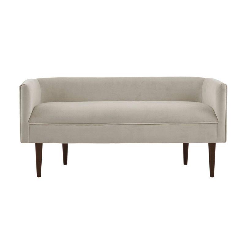 Cream Velvet Upholstered Bench with Solid Wood Legs