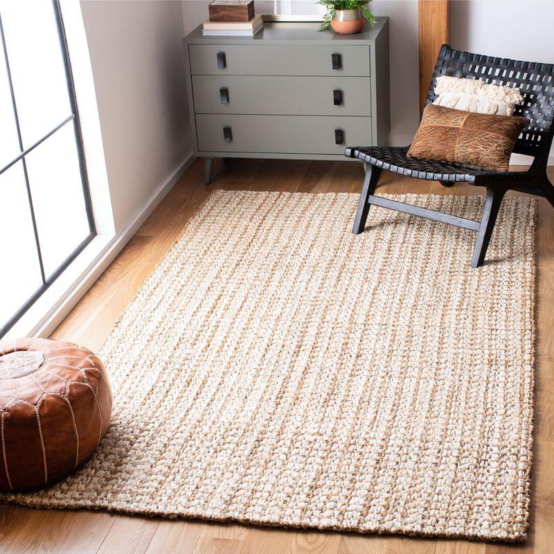 Ivory and Light Brown Hand-Knotted Jute Area Rug 5' x 8'