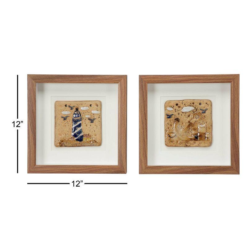 (Set of 2) 12" x 12"Coastal Style Lighthouse and Anchor Shadow Box Wall Decor in Square Wood Frames - Olivia & May
