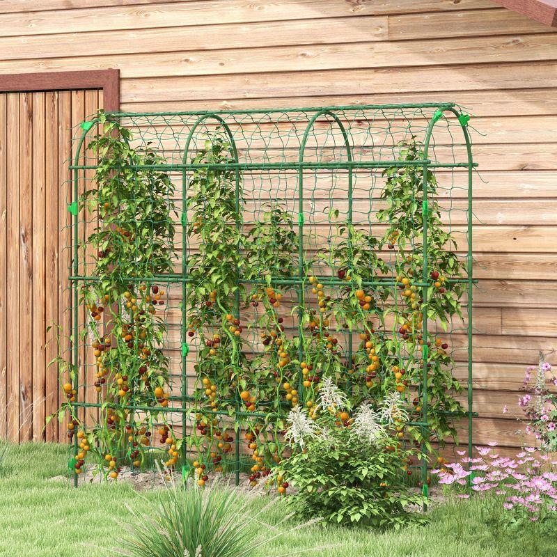 Outsunny 72" Tall Metal Garden Trellis, Arch Trellis for Climbing Plants, Green