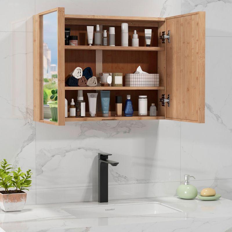 Tangkula Double Door Medicine Cabinet w/ Mirror 2 Adjustable Cabinet Shelves Natural