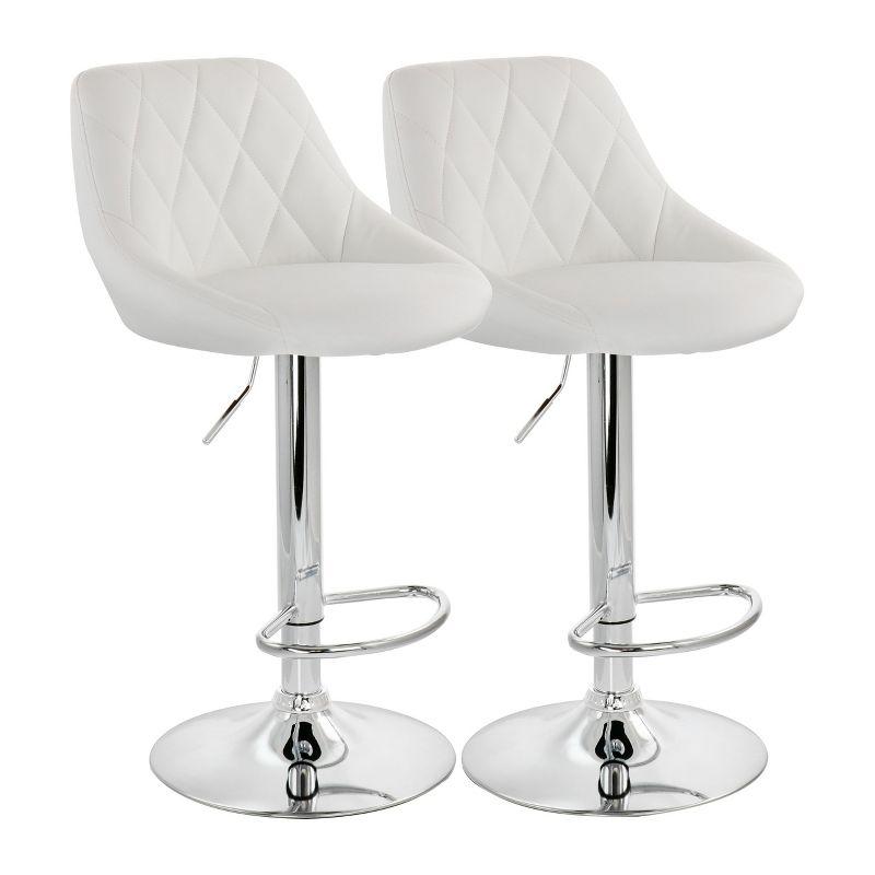 Luxe White Diamond Stitch Adjustable Metal Bar Stool - Set of 2