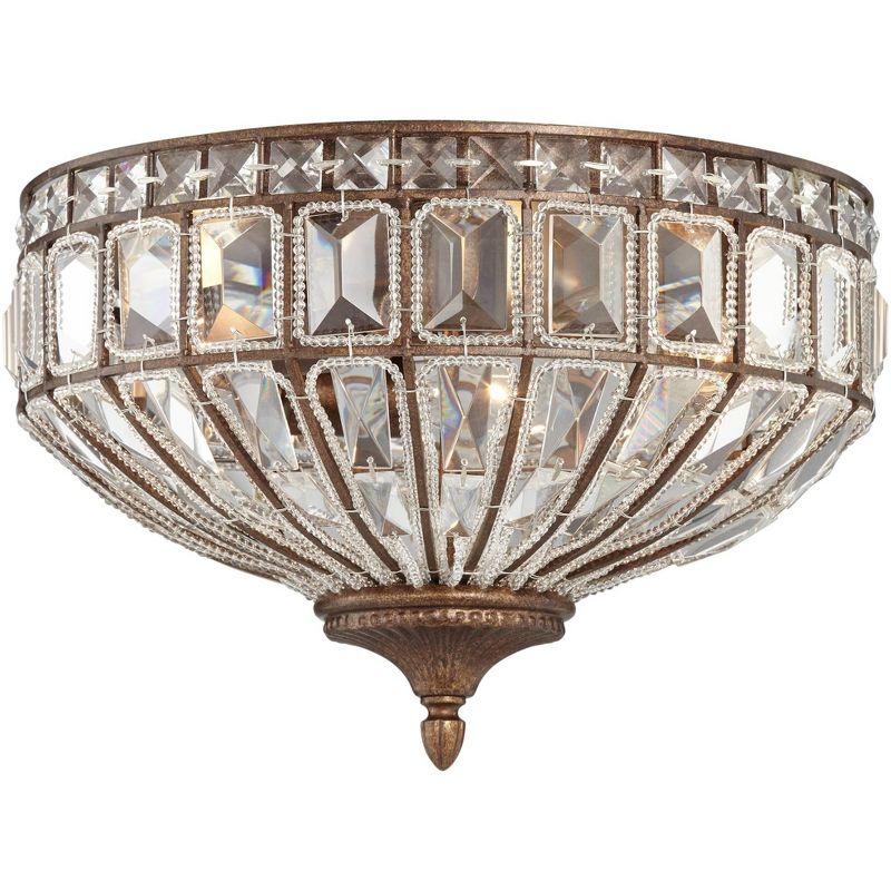 Vienna Full Spectrum Ibeza Vintage Ceiling Light Flush Mount Fixture 15 1/2" Wide Mocha Brown 3-Light Square Cut Crystal for Bedroom Kitchen Hallway