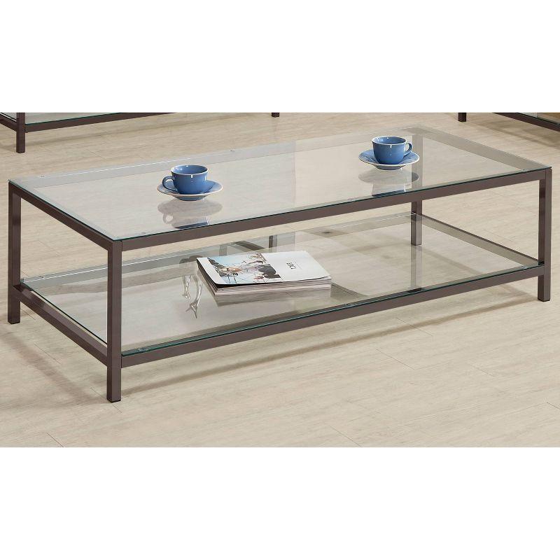 Rectangular Silver Metal and Glass Coffee Table with Shelf