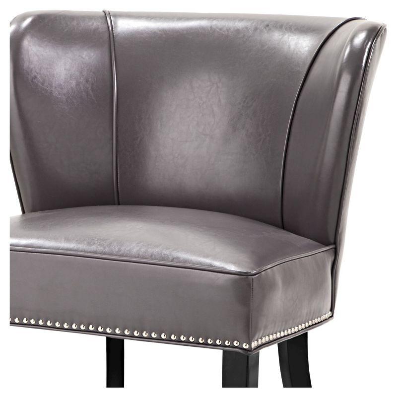 Elegant Gray Faux Leather Armless Accent Chair with Silver Nailhead Trim