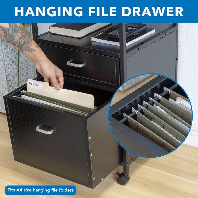 Mount-It! 2 Drawers Rolling File Cabinet, 4 Casters for Easy Mobility,  17.3" W x 16.5" D x 26.18" H, Black