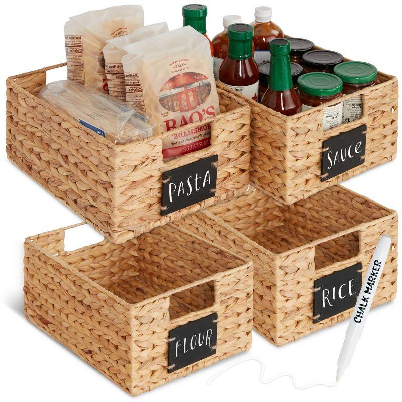 Set of 4 Natural Water Hyacinth 21'' Rectangular Storage Baskets with Chalkboard Labels