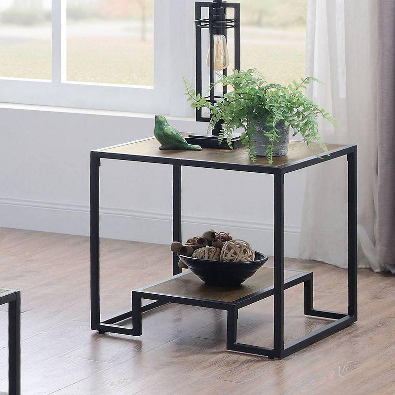 Idella 22" Rustic Oak and Black Metal End Table